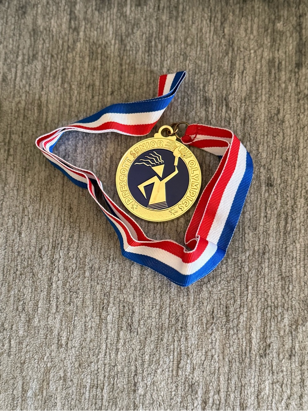 Gold Prescott Senior Olympics Medal with Red, White & Blue Ribbon